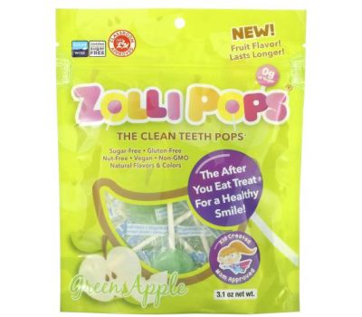 Zollipops, The Clean Teeth Pops, Green Apple, 3.1 oz