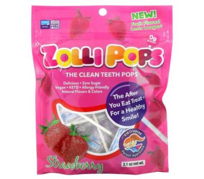 Zollipops, The Clean Teeth Pops, Strawberry, 15 ZolliPops, (3.1 oz)