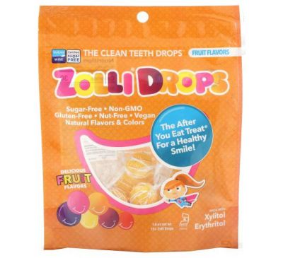 Zollipops, Zolli Drops, цукерки для чищення зубів, зі смаком фруктів, 15+ цукерок Zolli Drops, 45 г (1,6 унції)