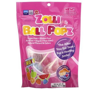 Zollipops, Zolli Ball Popz, фруктовые леденцы на палочке, ассорти, 10–12 леденцов, 147 г (5,2 унции)