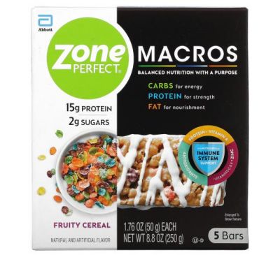 ZonePerfect, MACROS Bars, Fruity Cereal,  5 Bars, 1.76 oz (50 g) Each
